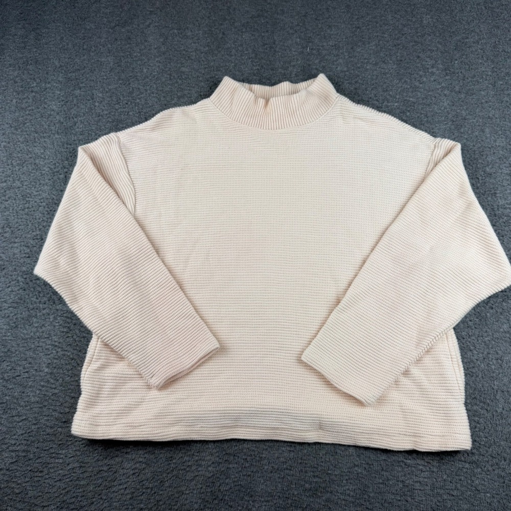Madwell Mock Neck Sweater Women's Medium Cream Ribbed Cotton Pockets Relaxed Fit